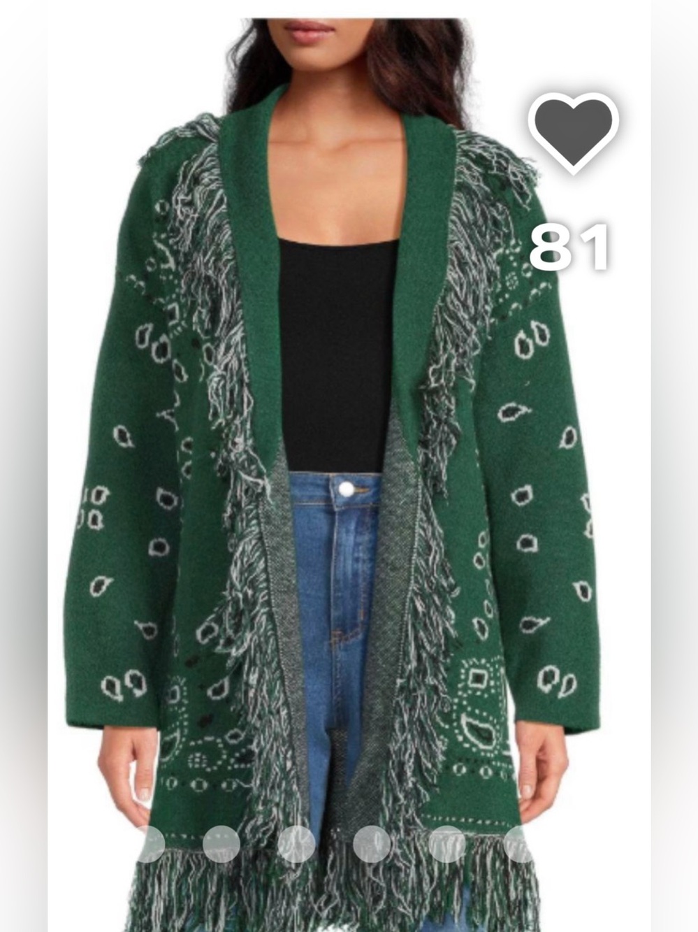 Sugarlips Forest Green Fringe Open-Front Cardigan